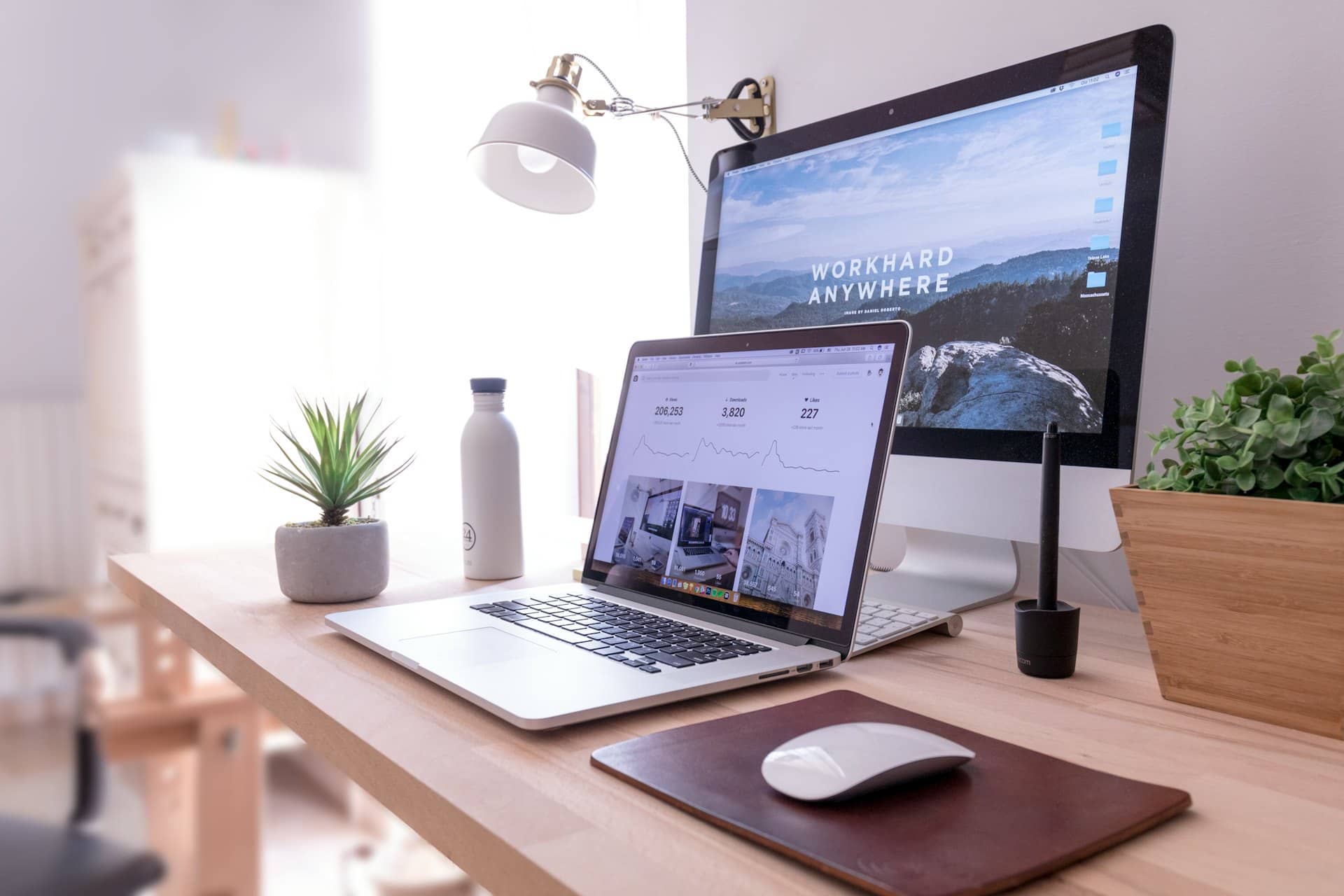Laptop on a clean desk — a developer's workspace