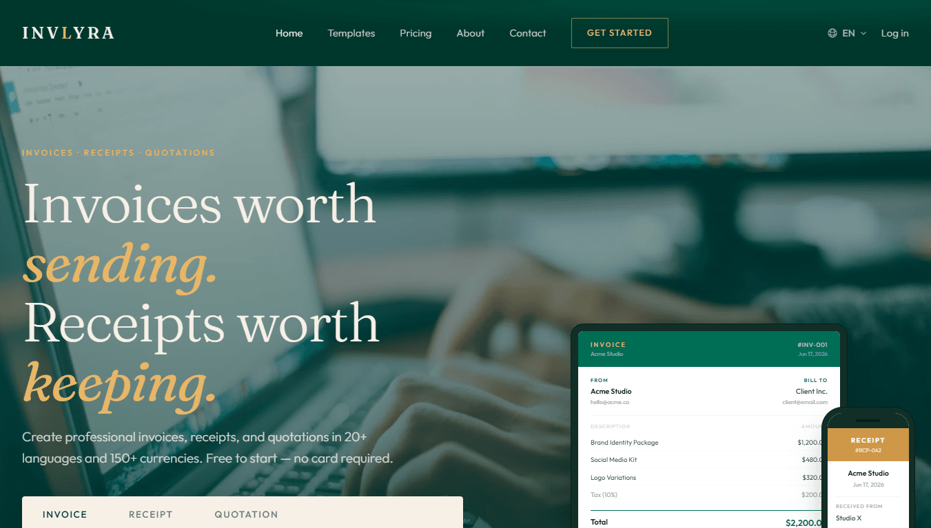 Invlyra global invoicing SaaS — live screenshot
