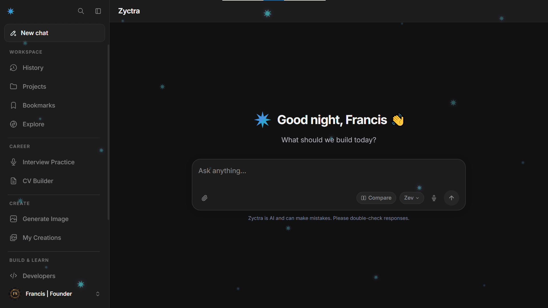 Zyctra AI assistant with memory screenshot