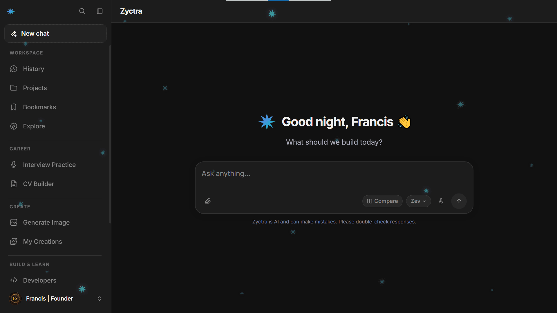 Zyctra AI assistant with memory — live screenshot